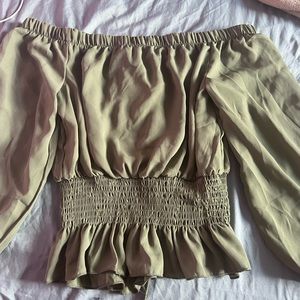 Green off the shoulder blouse
